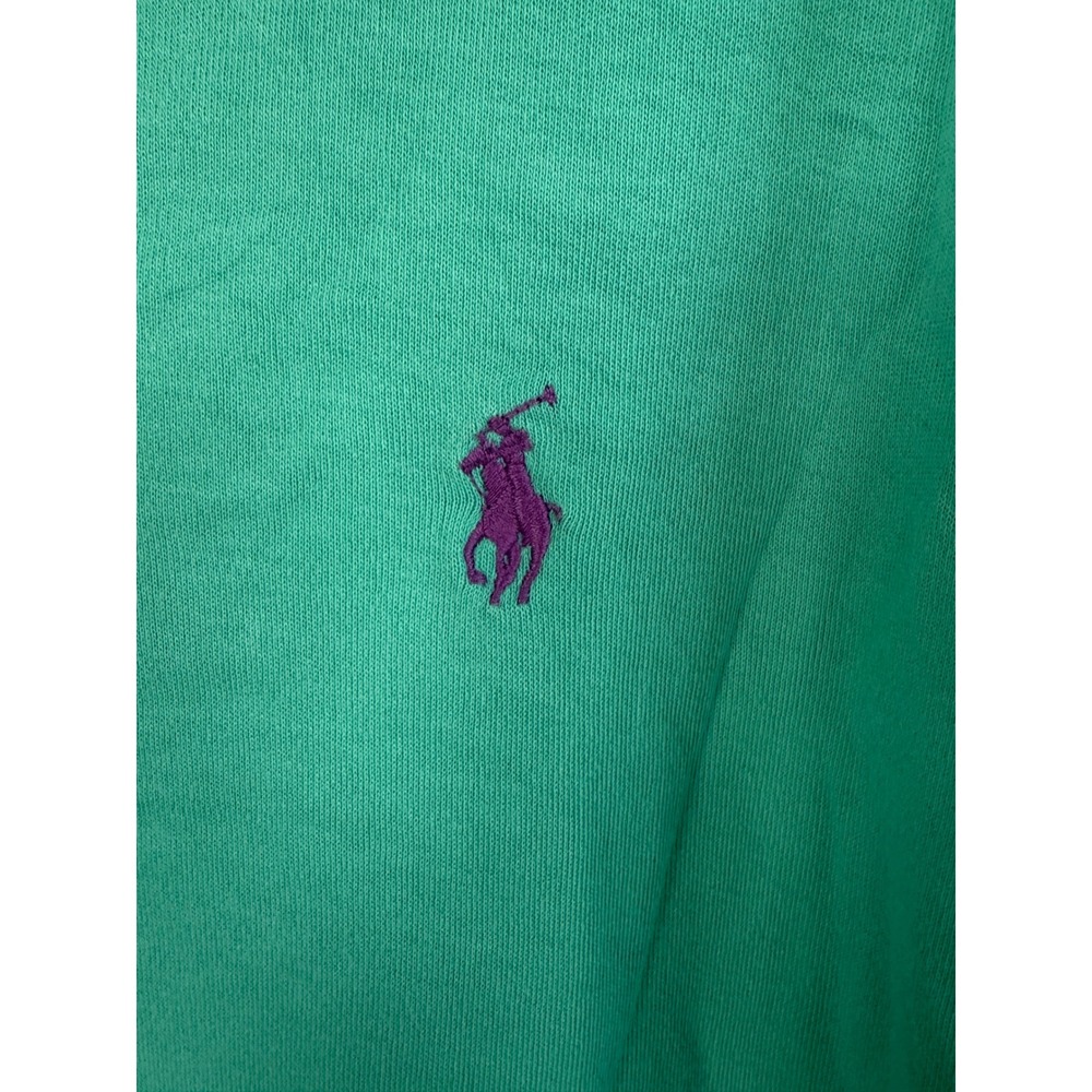 Polo Ralph Lauren Mens Large Green Pique Polo Shirt Purple Pony Short Sleeve - Picture 3 of 9